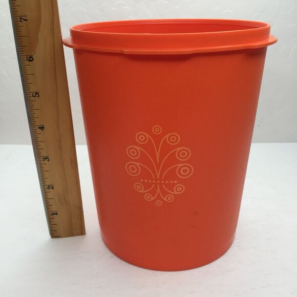 Vintage Servalier Tupperware Orange Storage Container 809-14 Sunburst Lid 810-26 - Picture 14 of 15